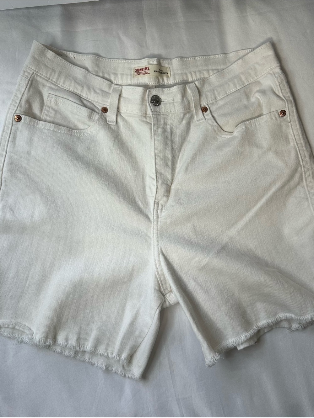 Signature by Levi Strauss White High-Waist Denim Cutoff Shorts